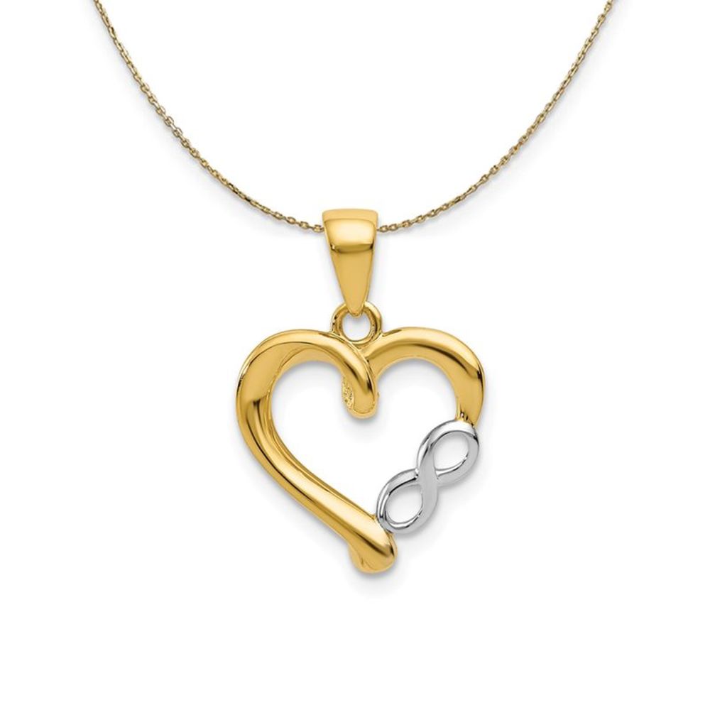 14k Yellow Gold and Rhodium Infinity Heart Necklace - 16 Inch